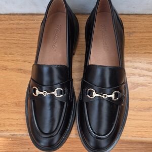 Madewell Vernon Black Leather Loafers with Gold Horsebit Accent 8.5 NEW